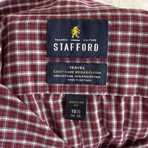Stafford Maroon & Blue Checkered Button Down Regular Fit Shirt, Large, Pre-owned - Picture 5 of 6